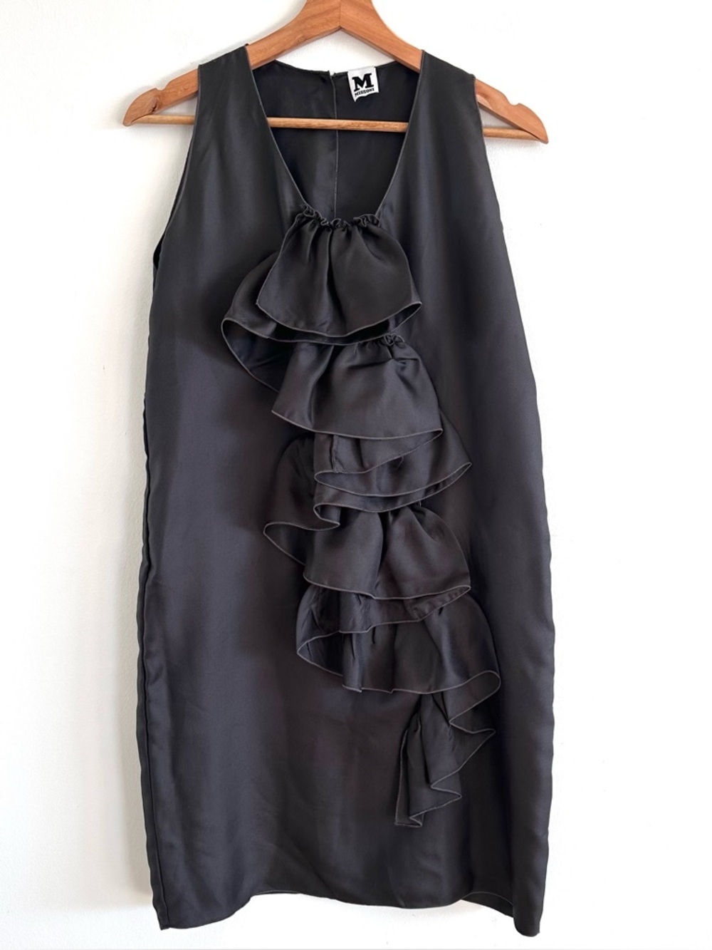 M Missoni gunmetal gray silk twill ruffle dress